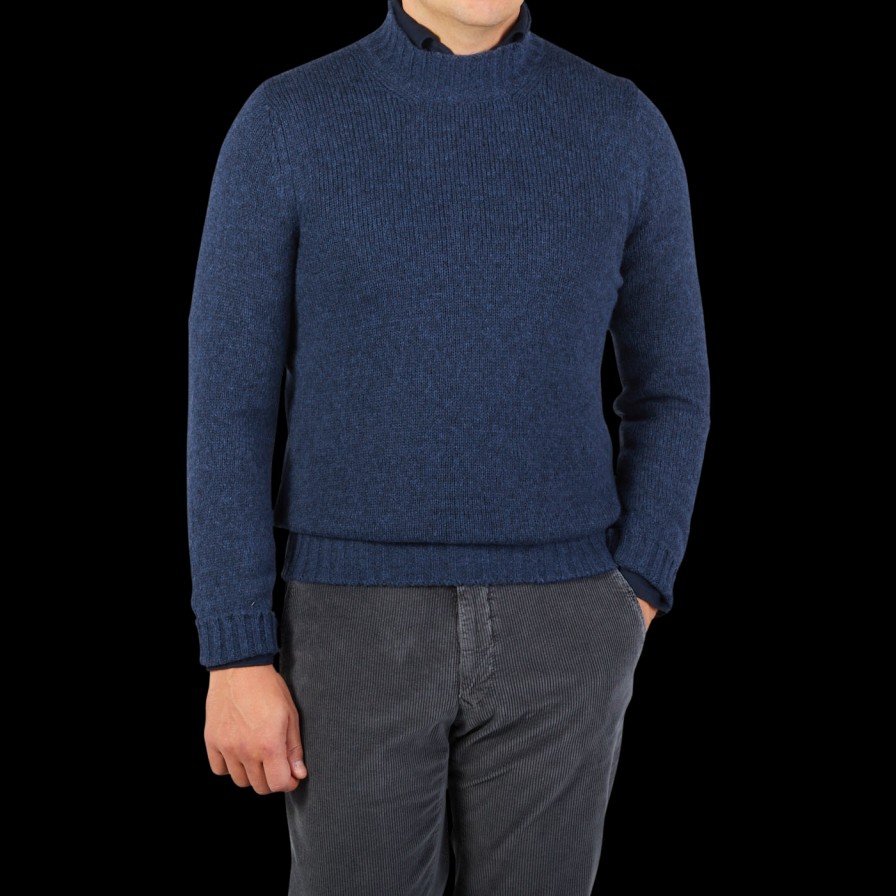 Gran Sasso Blue Wool Blend Mock Neck Sweater Hot