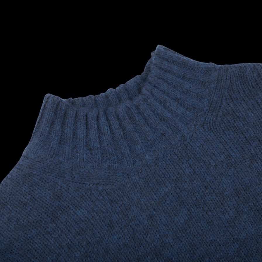 Gran Sasso Blue Wool Blend Mock Neck Sweater Hot