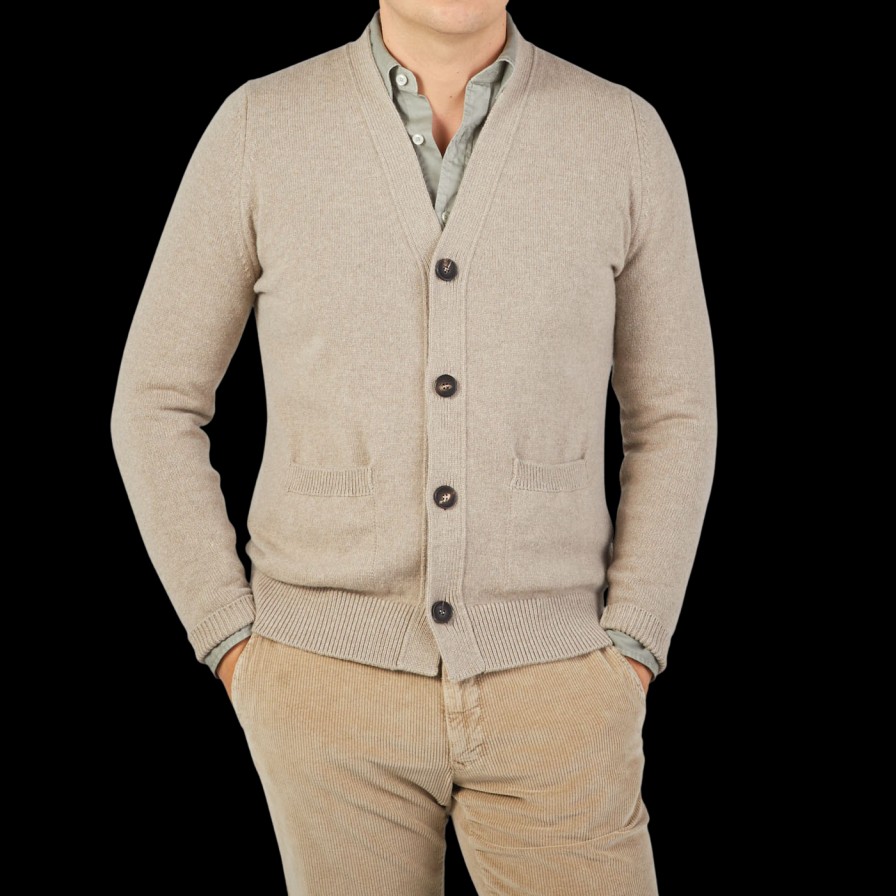 Filippo de Laurentiis Taupe Beige Wool Cashmere Button Cardigan Online