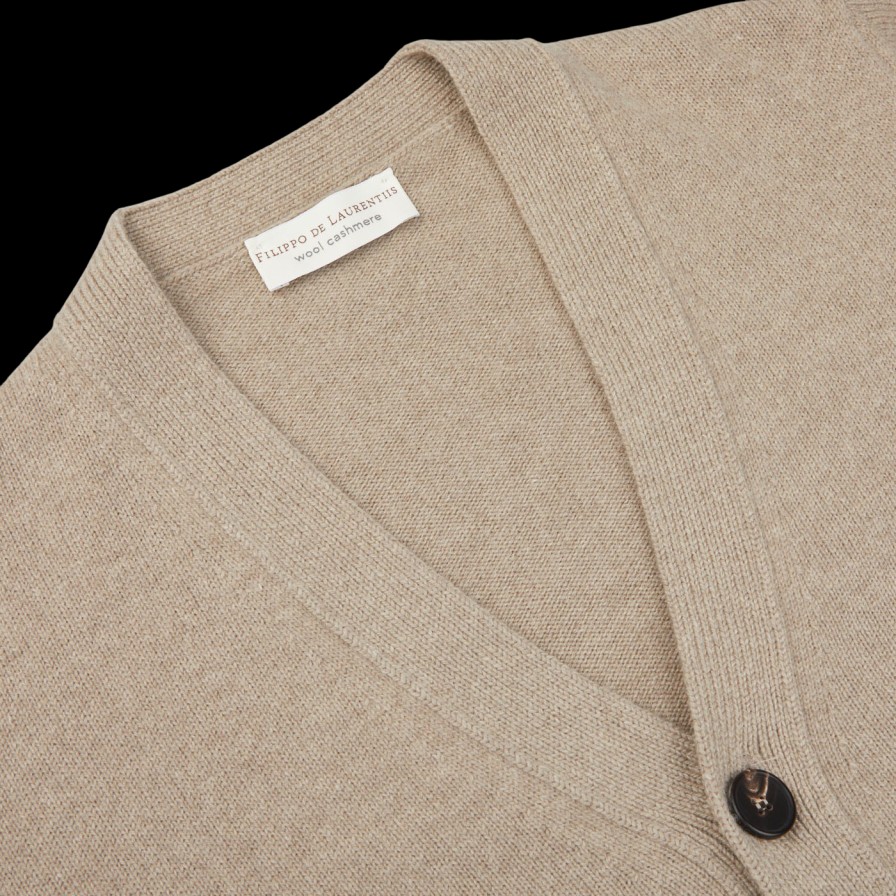 Filippo de Laurentiis Taupe Beige Wool Cashmere Button Cardigan Online