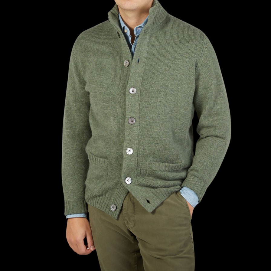 Alan Paine Landscape Green Lambswool Landford Cardigan Best