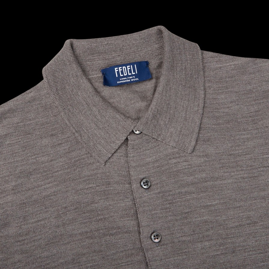 Fedeli Taupe Grey Super 140S Wool Polo Shirt Best