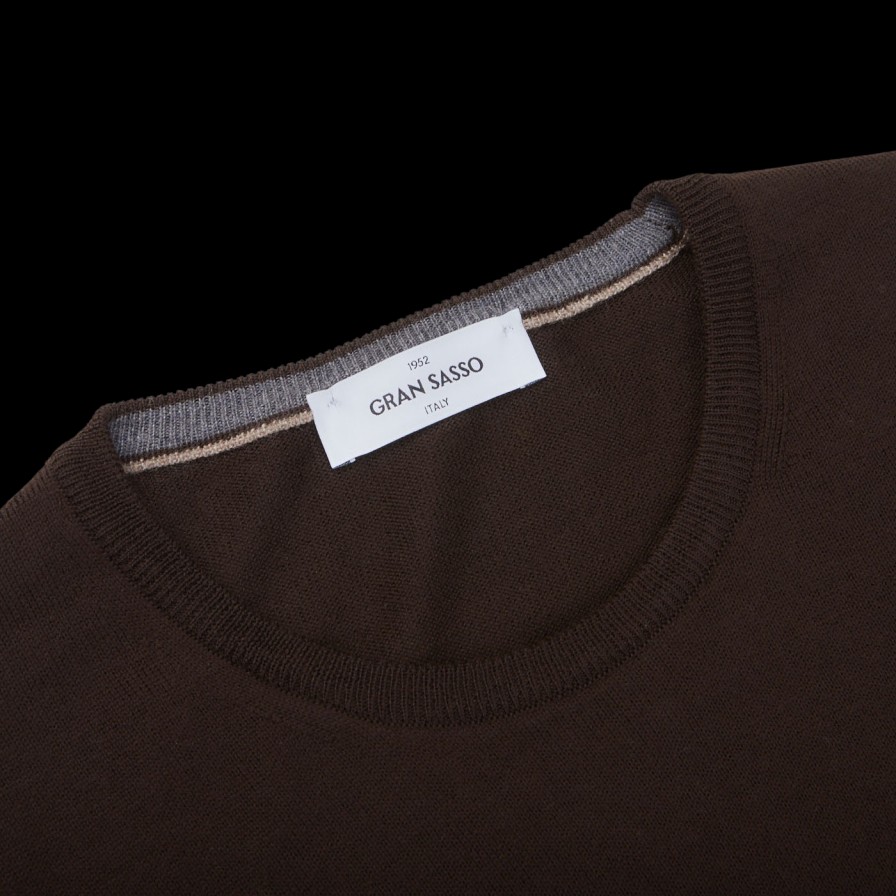 Gran Sasso Dark Brown Extra Fine Merino Crew Neck Hot