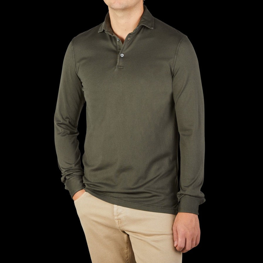 Fedeli Dark Green Organic Cotton Polo Shirt New