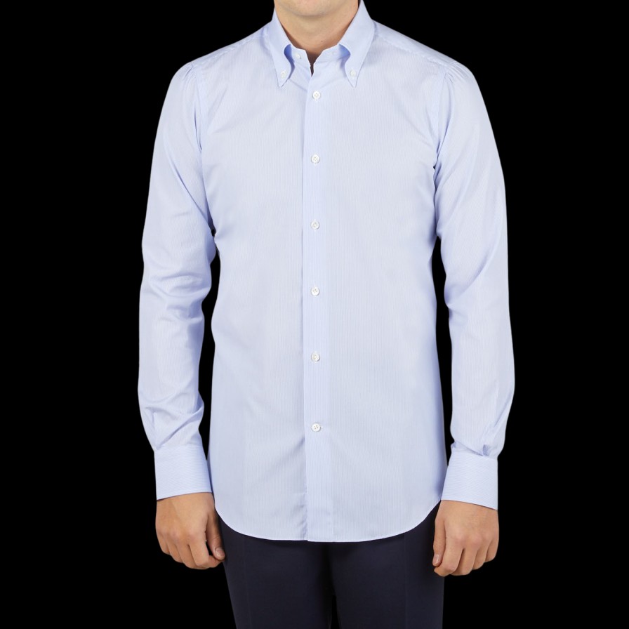 Mazzarelli Blue Micro-Striped Cotton Bd Slim Shirt Wholesale