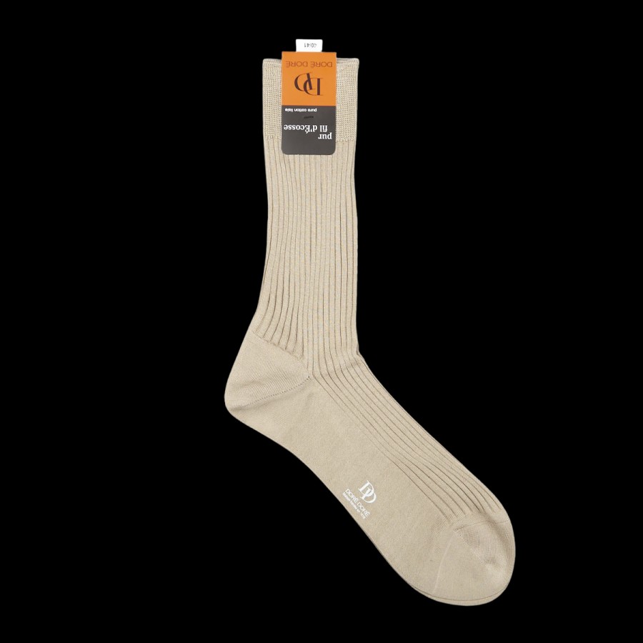 Doré Doré Grege Beige Cotton Fil D'Ecosse Ribbed Socks Wholesale