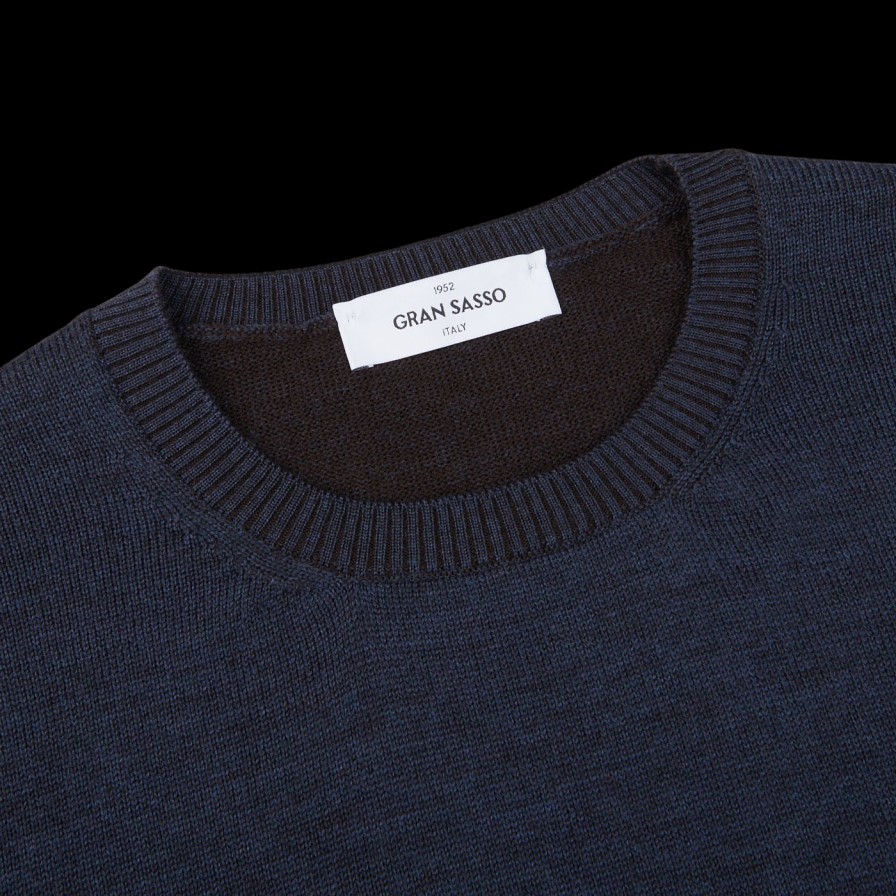 Gran Sasso Dark Blue Bicolour Merino Wool Crewneck Best