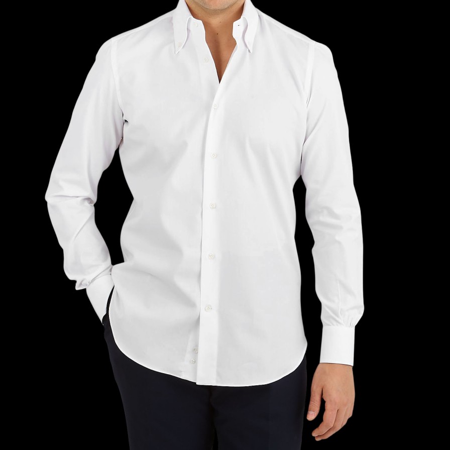 Mazzarelli White Royal Oxford Button Down Slim Shirt New