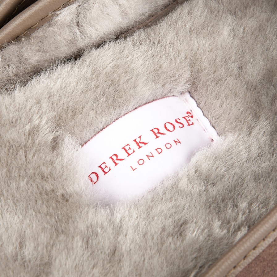 Derek Rose Taupe Beige Suede Sheepskin Open Slippers Wholesale